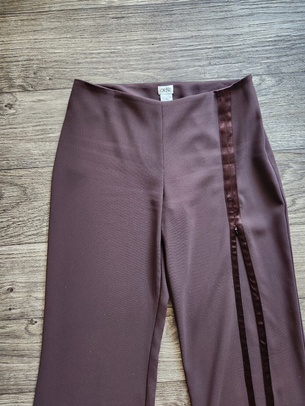 Cache Y2K Low Waist Brown Wide Leg Front Slit Trouser Pants Size 6 - Picture 3 of 8